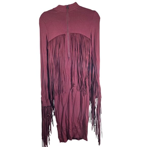 Hot and Delicious Fringe trimmed tassle midi fitted red dress size large - Picture 4 of 9